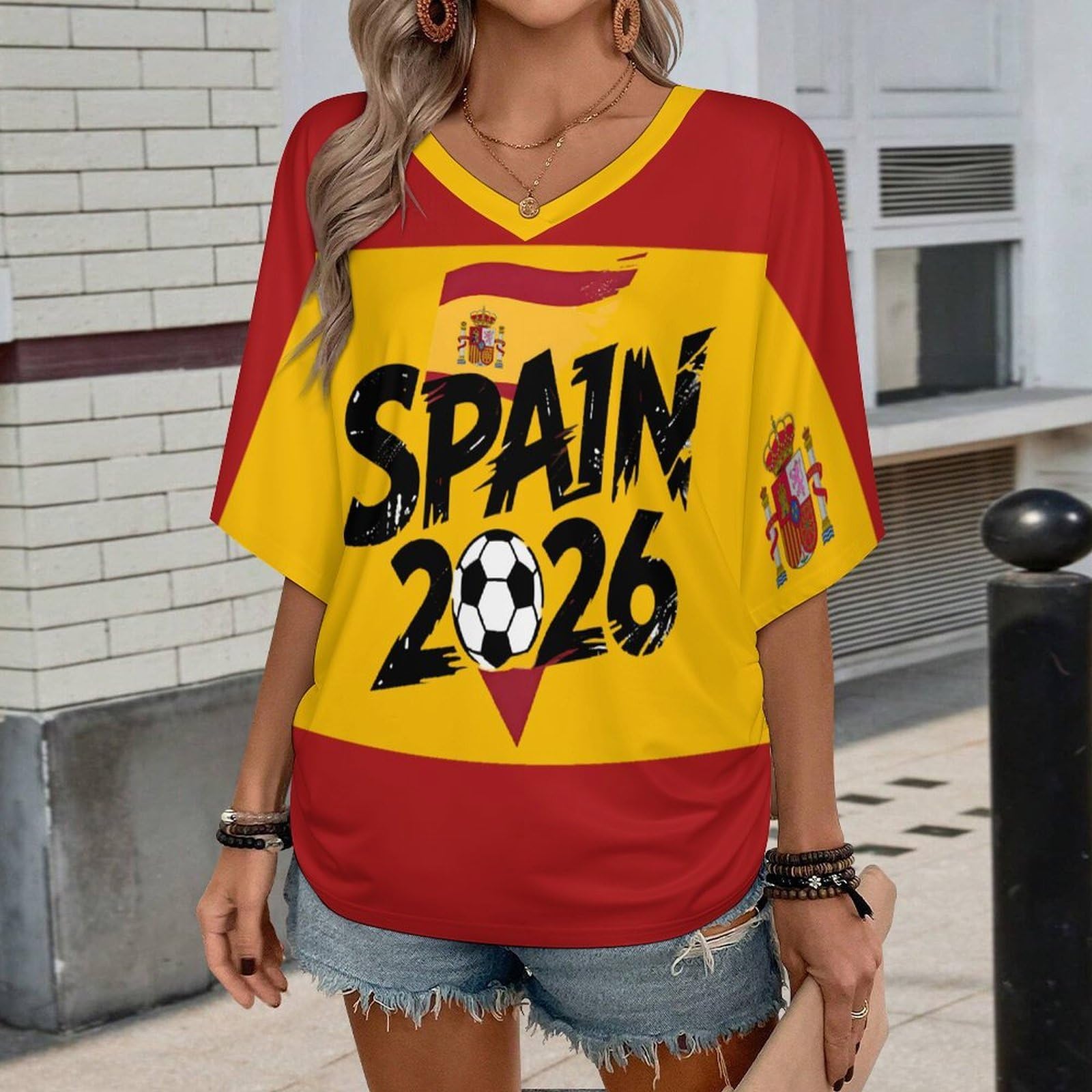 Camiseta España Mundial 2026 Mujer Manga Corta Bandera Regalo Casual Futbol Deportivo Basica