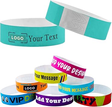 50-20000 Pcs Custom Event Wristbands for Adult Personalized Paper Wristbands with Text, Number, Logo 3/4 Inch Wide Aqua