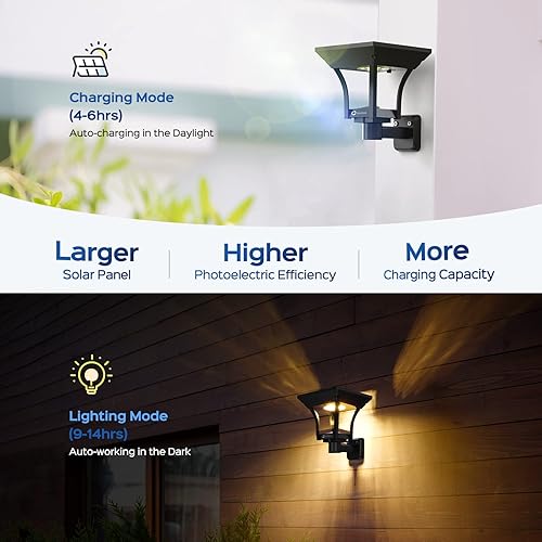 Miniatura 6 de CINOTON Luces solares mejoradas para caminos de paisaje al aire libre con 2 modos de brillo, IP65 impermeables LED de pared con 2 patrones de