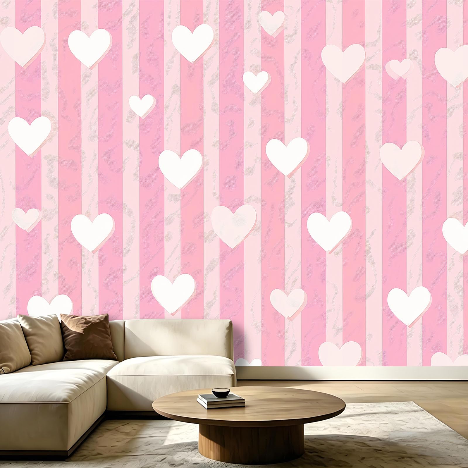 WTD - Papel pintado fotográfico (350 x 256 cm), diseño de corazones a rayas