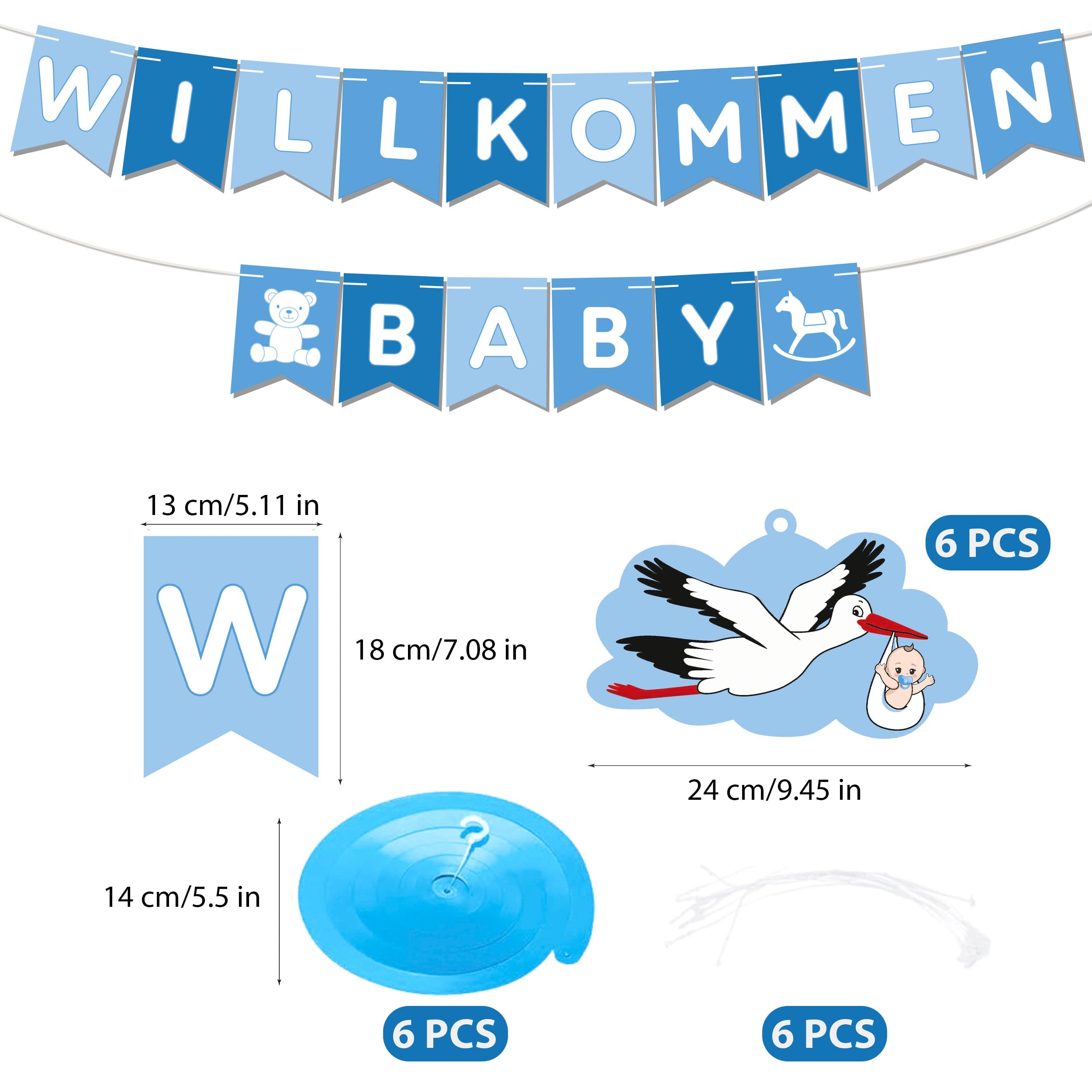 BRUBAKER Willkommen Baby Garland for Boys and Girls, Pennant Banner with Stork Pendants and Decorative Swirl Spirals - Image 3