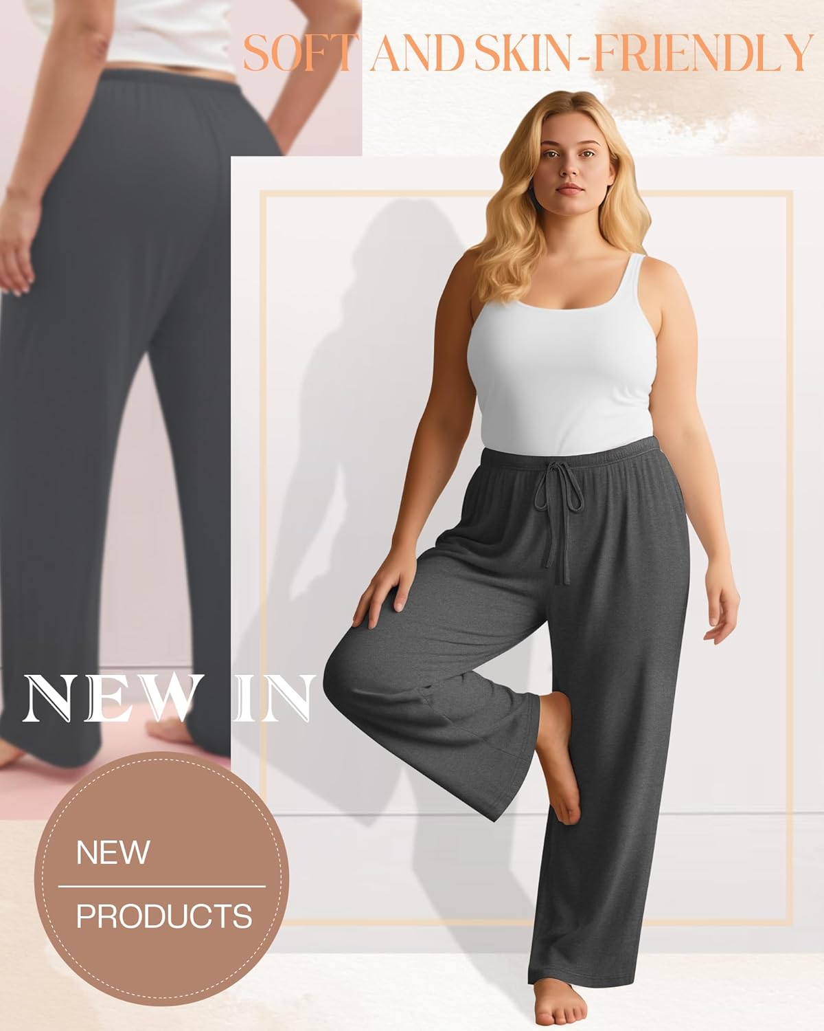 4 Pack Women's Plus Size Lounge Pants with Pockets, Wide Leg Yoga Loose Drawstring Pants Casual Sweatpants Jogger - Image 2