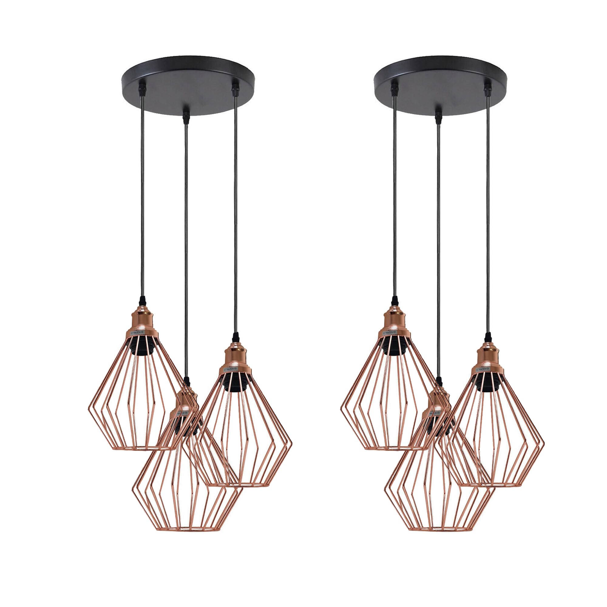 LEDSone 2 Pack Modern 3 Head Pendant Light 20cm Metal Rose Gold E27 Adjustable Retro Ceiling Lighting Fixture for Living Room Kitchen Dining Room Bedroom Cafe Restaurant — image 1