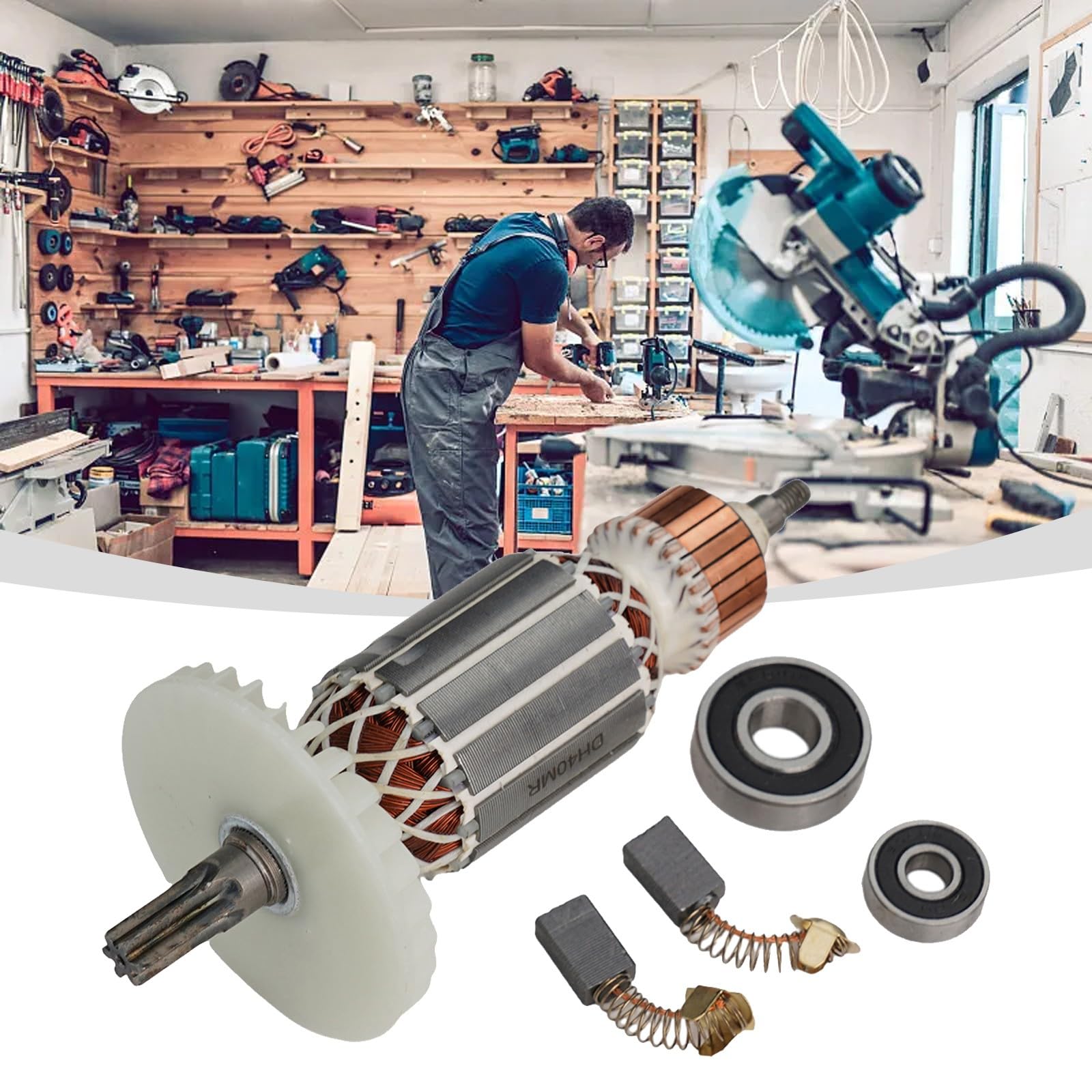 Rotor de motor con rodamientos sellados y escobillas para Hitachi DH40SR DH40FR