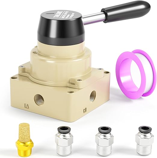 TAILONZ PNEUMATIC Rotary Lever Hand Valve HV-02 1/4”NPT Air Flow Control 3 Position 4 Way