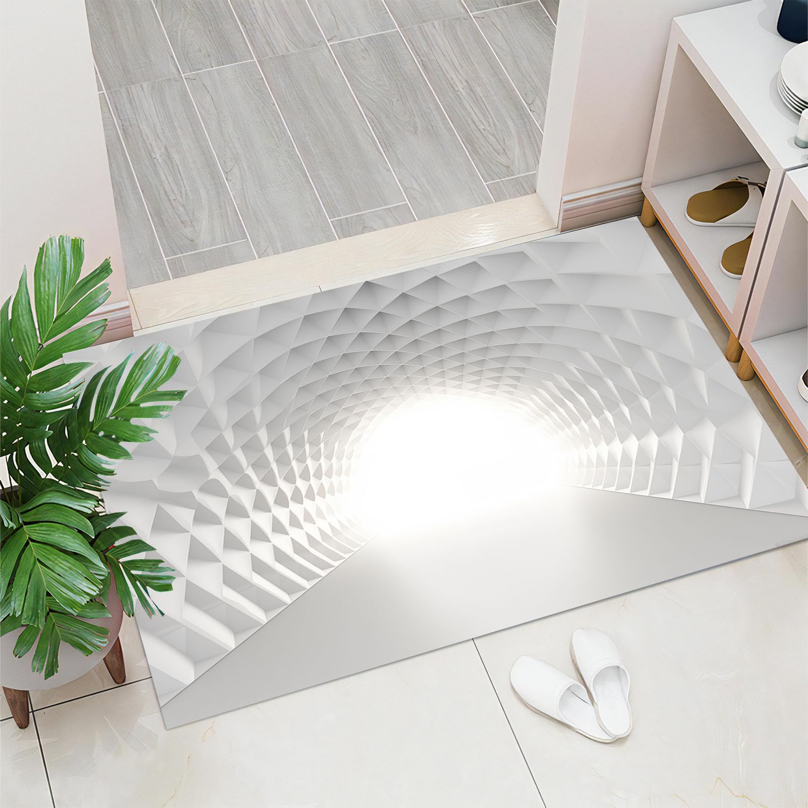 80 x 120 cm, paillasson d'entrée intérieur et extérieur, Tapis à Géométrie 3D Tunnel Ouvert, Tapis de Sol résistant à la décoloration, Profil Bas, Facile à nettoyerlaiteux