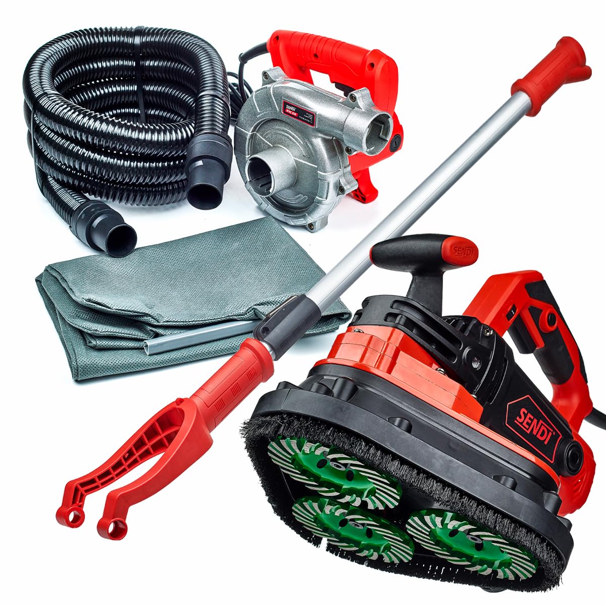 Desbastadora Universal SENDI TRIPPLE GS - Lijadora de Superficies como Hormigon, Adhesivo, Pintura etc - Tres ejes Giratorios Intercambiables - Motor Potente - 2450 W y 230V - Incluye Pulimiento (3)