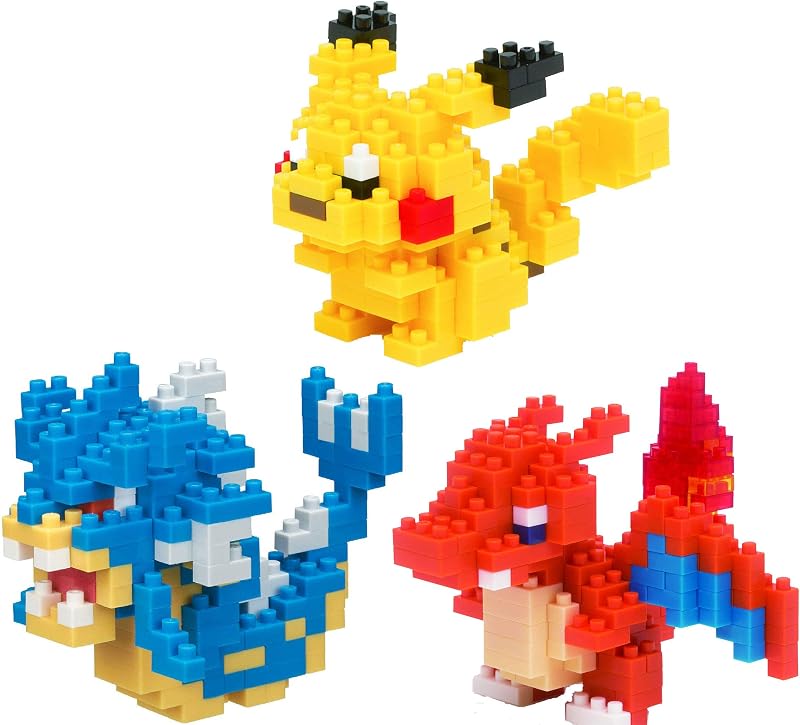Paquete de 3 juegos de Nanoblock - Gyarados, Charizard y Pikachu - Personajes Pokémon ajustables (importación de Japón)
