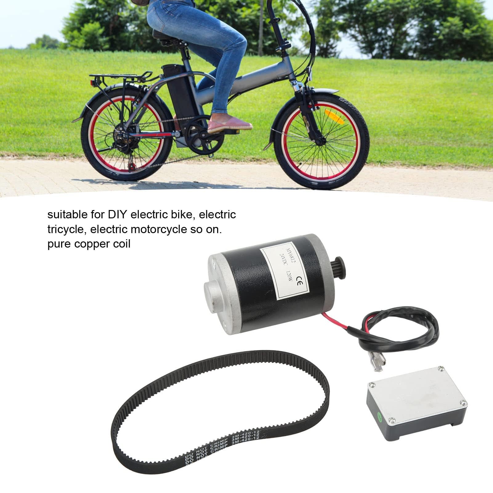 VGEBY Juego de Motor DC Cepillado, Bicicleta Eléctrica 24V 120W MY6812 Motor con Controlador y Correa de Conducción para Motores de Imanes Permanentes Motores Eléctricos