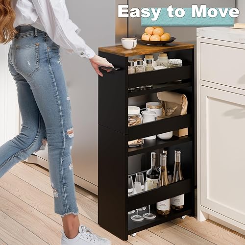 Miniatura 2 de MARTY Carrito de almacenamiento con ruedas de 7.9 pulgadas de ancho, carrito de cocina de 4 niveles con asa de ruedas, carrito de almacenamiento