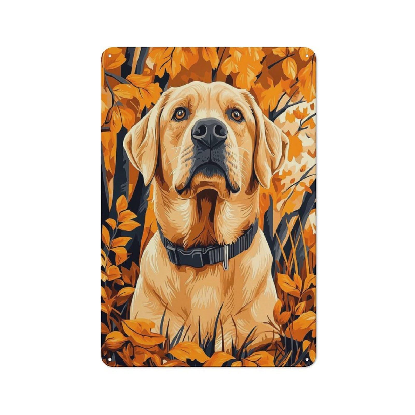For Hobby Room Or Studio, Labrador Retriever in Autumn Rustic Metal Sign 30x20cm, for Creative Interior Collectors Refreshing A Room in Autumn