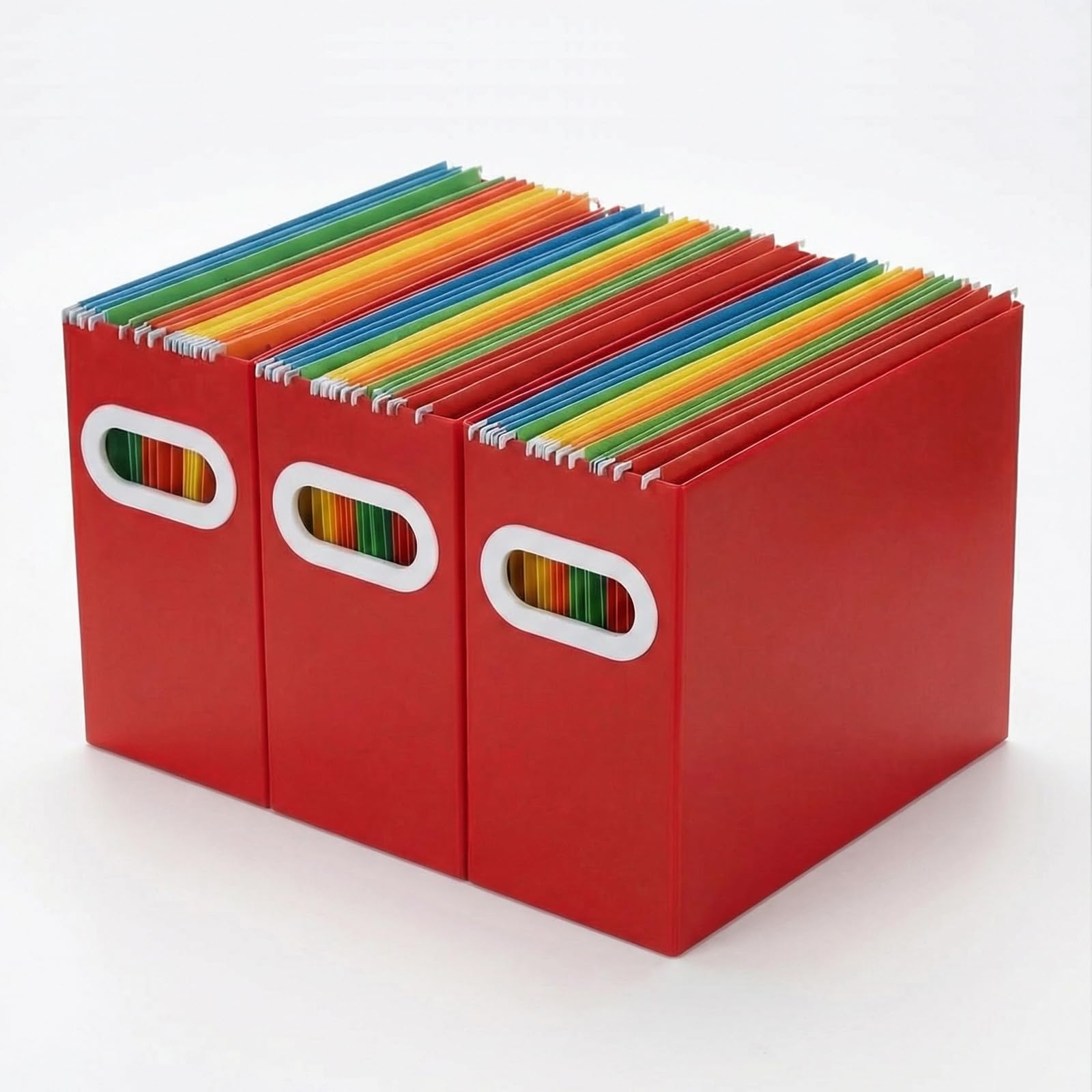 Papertide Hanging File Organizer Box, 3 Pack Red Cardboard File Folder Holder for Letter Size, Portable Desk Document Storage with Handles, for Office,Home,School