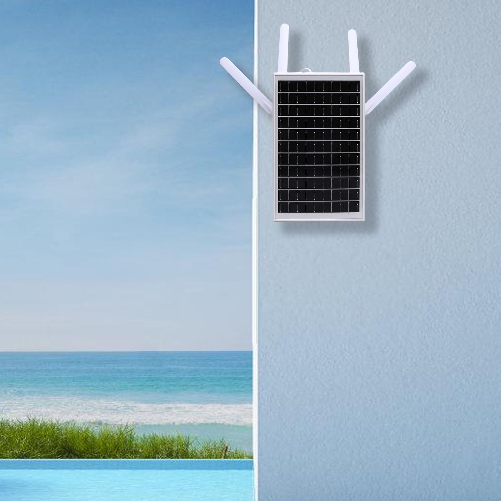 Generic Modem Router 4G LTE Ad Energia Solare per Sorveglianza Esterna con Batteria per Campeggio, e Vita Fuori Rete 300Mbps 6 Extender (Antenne bianche)
