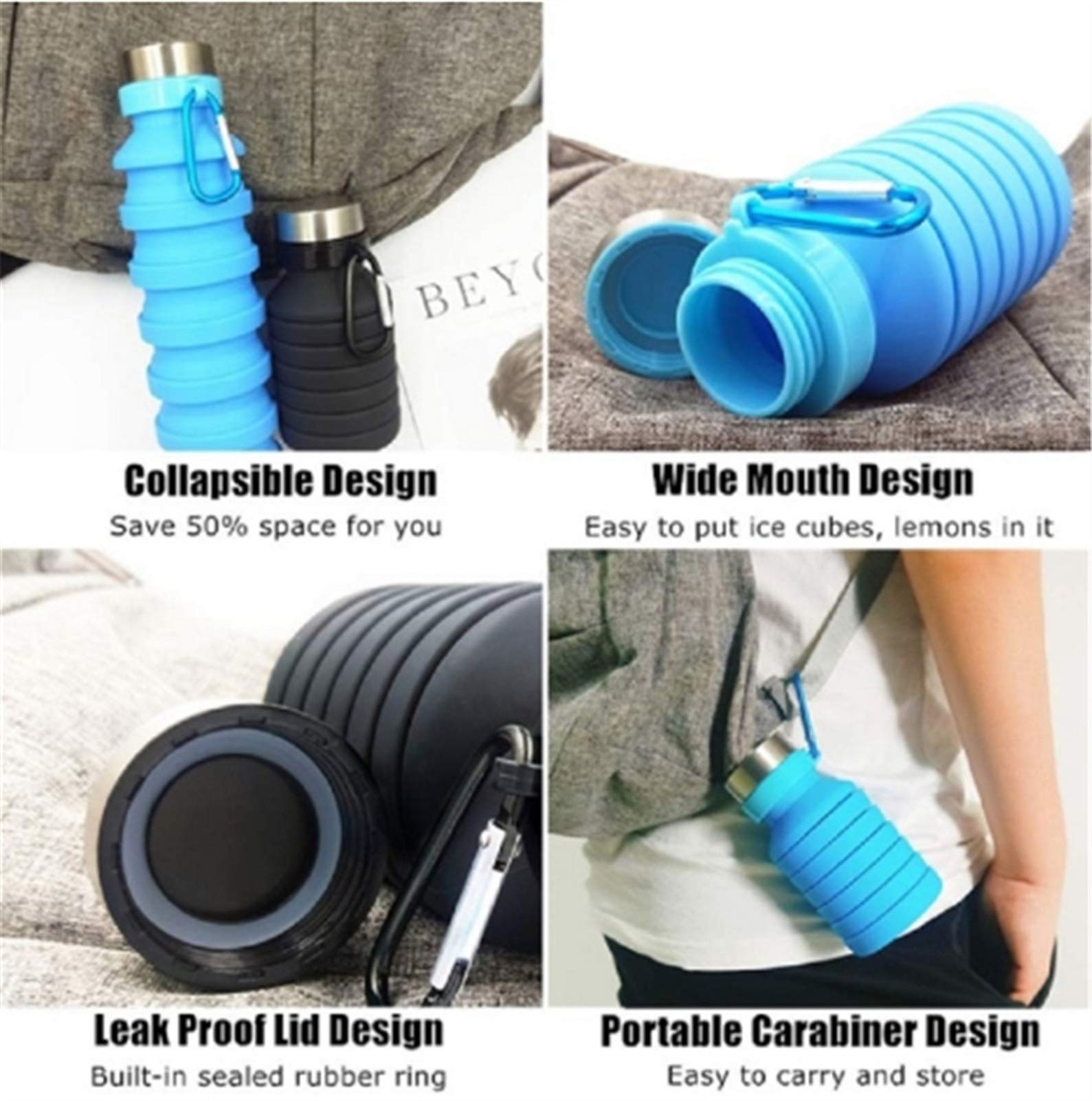 MRKU 1 Tazza Pieghevole in Silicone Portatile da Viaggio per Sport all'Aria Aperta, Retrattile, telescopica, per casa e Campeggio