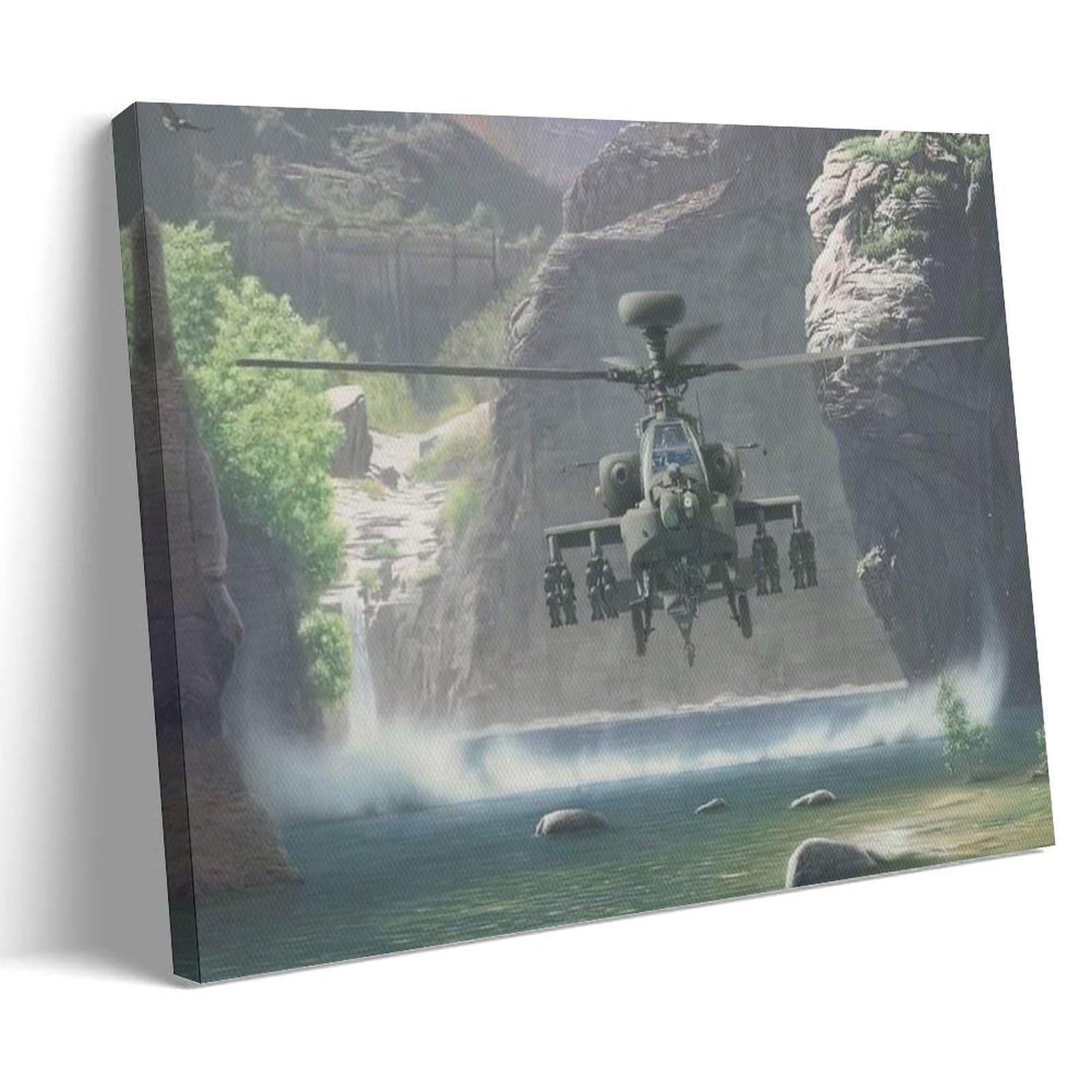 Military Aircraft Poster AH-64 Apache Attack Helicopter Wall Art Wall Art Paintings Canvas Wall Decor Home Decor Living Room Decor Aesthetic 24x36inch(60x90cm) Frame-style