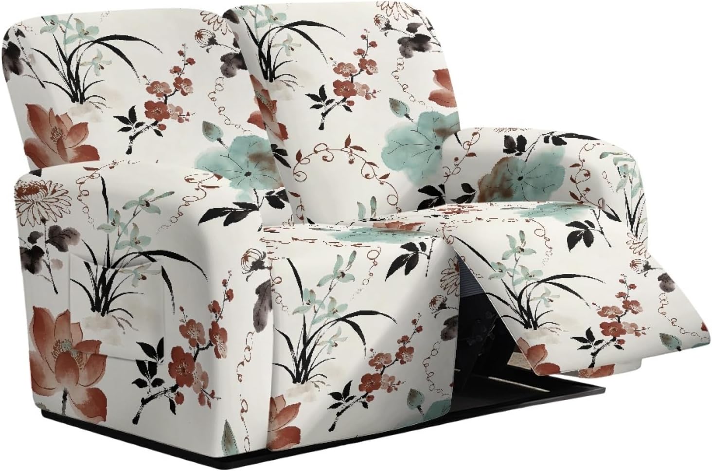 Red Rose Loveseat Recliner Chair Covers Black 2 Seater Slipcover for Reclining Chair Sofa Stretchable Indoor Couch Cover Non Slip Easy to Install