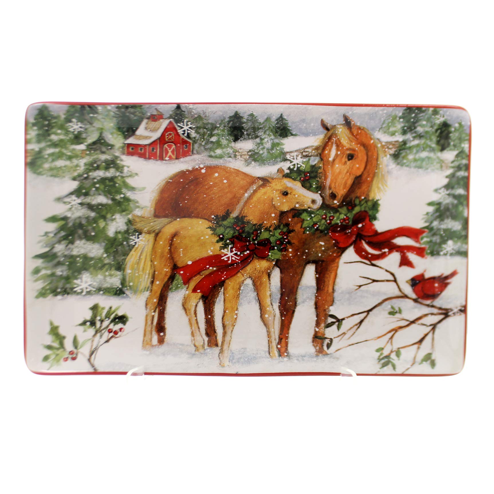 Tabletop CHRISTMAS ON FARM RECTANGLE TRAY Ceramic Susan Winget 22808