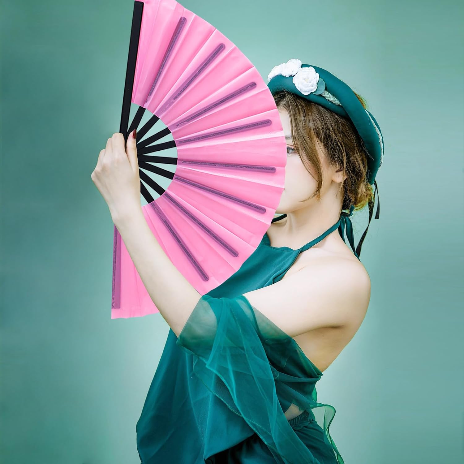 Boots on The Ground Fan,Large Holographic Folding Hand Fan, Clap Fans For Line Dancing,Foldable Craft Holding Laser Colors Hand Fan,Party,Dance Enthusiasts Gift (Mixed 4Pcs) image 2