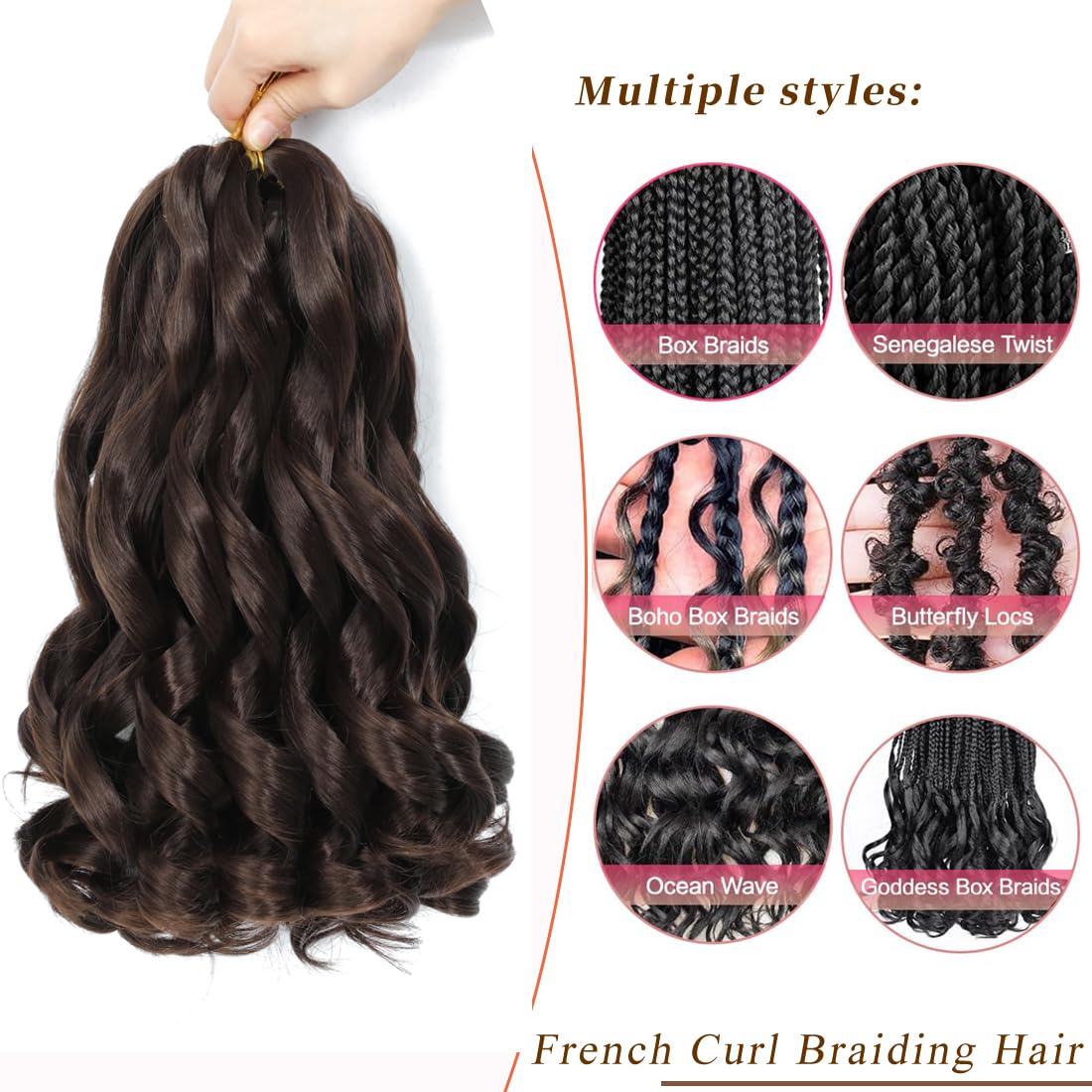 French Curl Braiding Hair 20 Inch 8 Packs Curly Braiding Hair Pre Stretched French Curls Braiding Extension Curl Crochet Braids Spiral Extensions (4# - Image 2