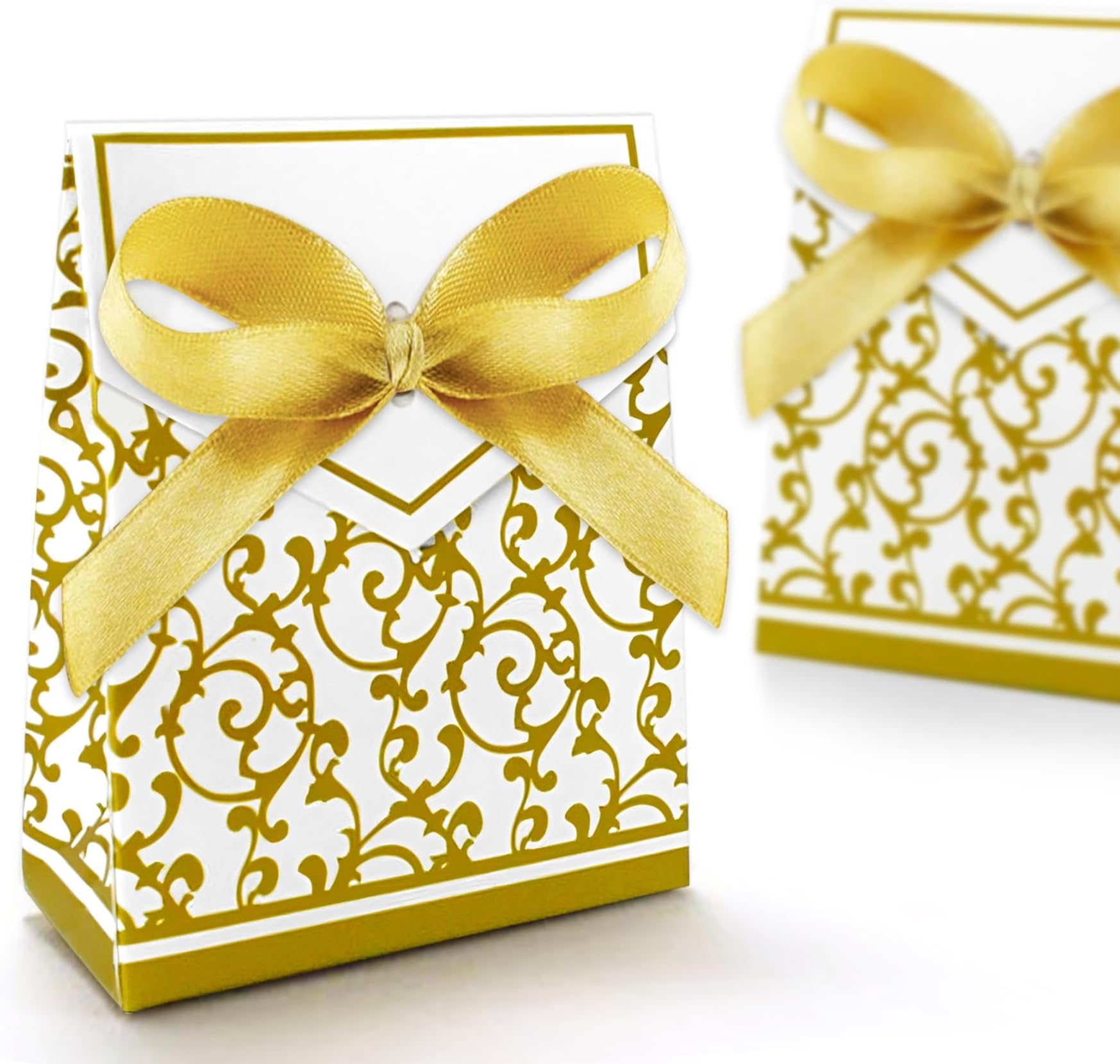 100pcs Wedding Favour Candy Boxes Gift Boxes,Golden Pattern Square,Silver Pattern Square (Gold)