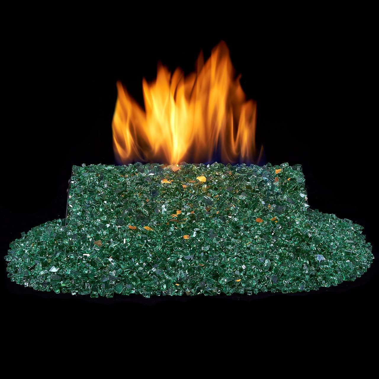 Duluth Forge 14REMGM 1/4 in. Premium Reflective Emerald Fire Glass - 10 lb, Small - Modern Replacement for Gas Logs, Tempered Glass, Easy Installation