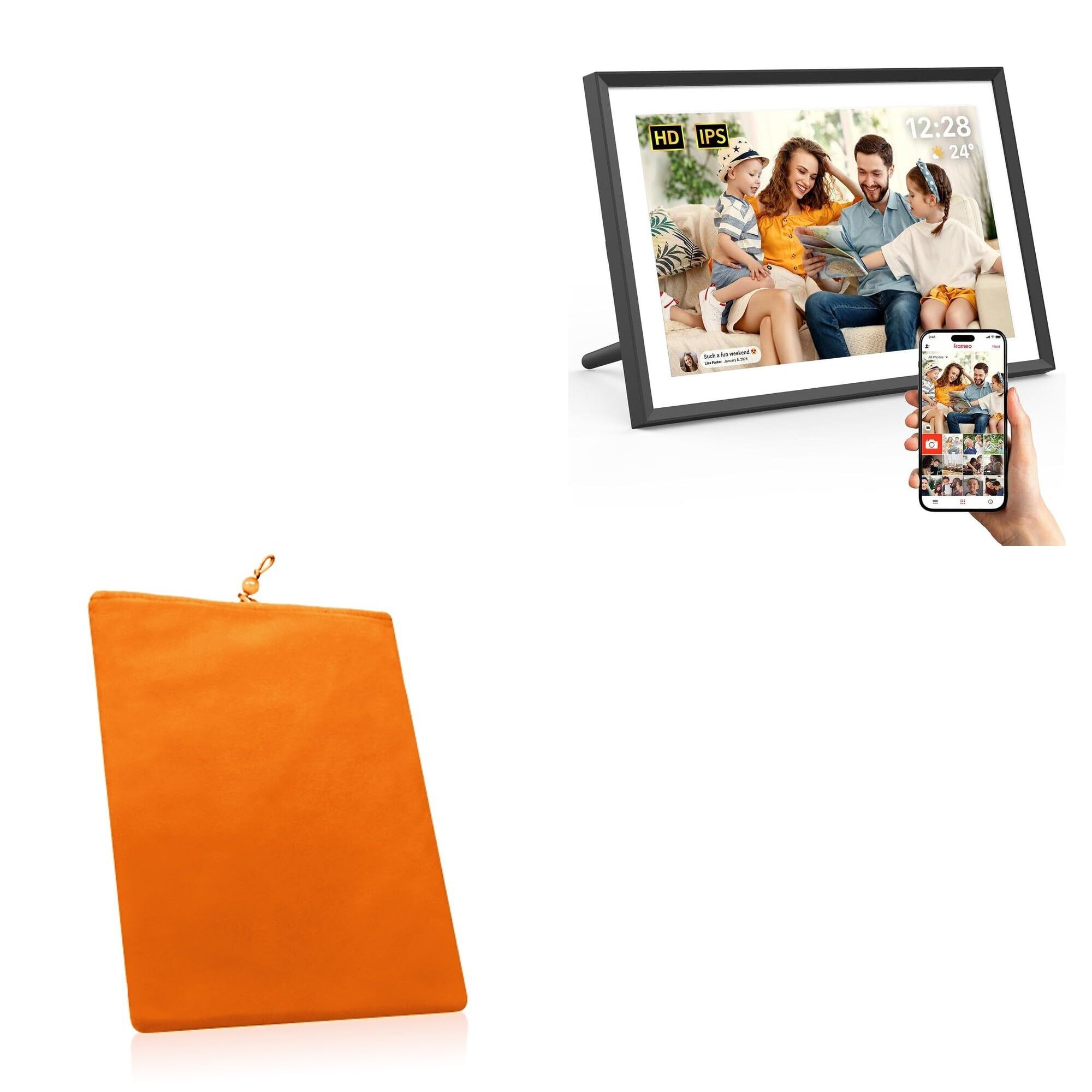 BoxWave Case Compatible with ApoloSign Digital Picture Frame 10.1 in - Velvet Pouch, Soft Velour Fabric Bag Sleeve with Drawstring - Bold Orange