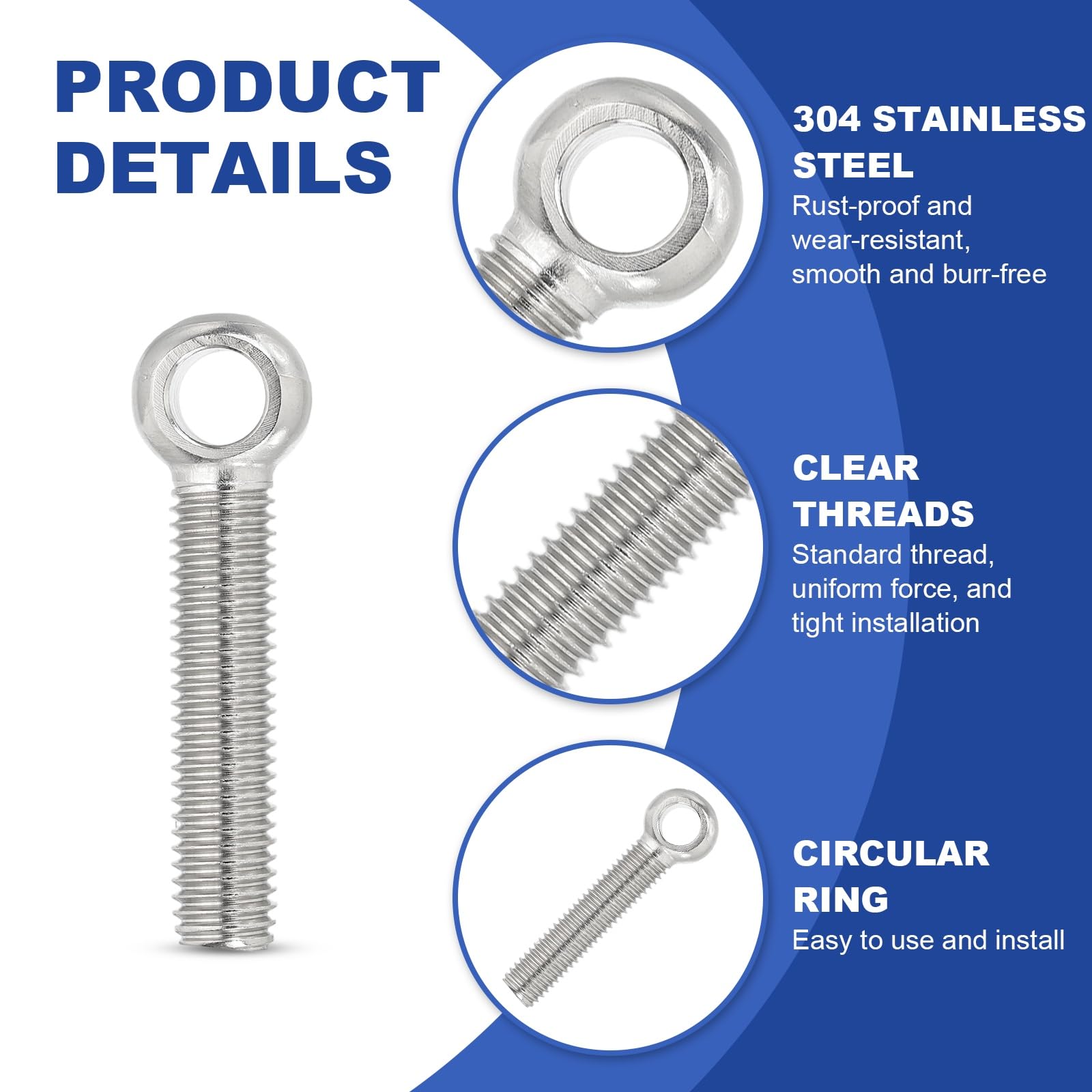 PATIKIL M12x68mm Lifting Shoulder Eye Bolts - Image 3