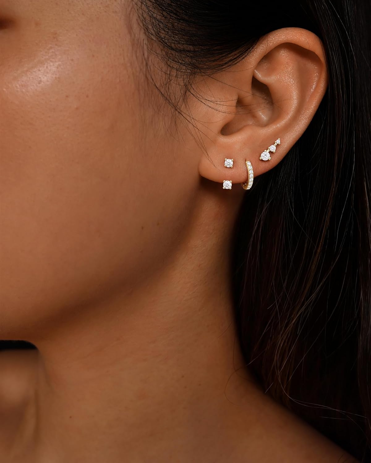 Inerney Gold or Sterling Silver Plated CZ Jacket Earrings for Women, Hypoallergenic Front Back Stud Earrings for Sensitive Ears, Dainty Cubic Zirconia Ear Jackets Jewelry Gifts 2 Pairs