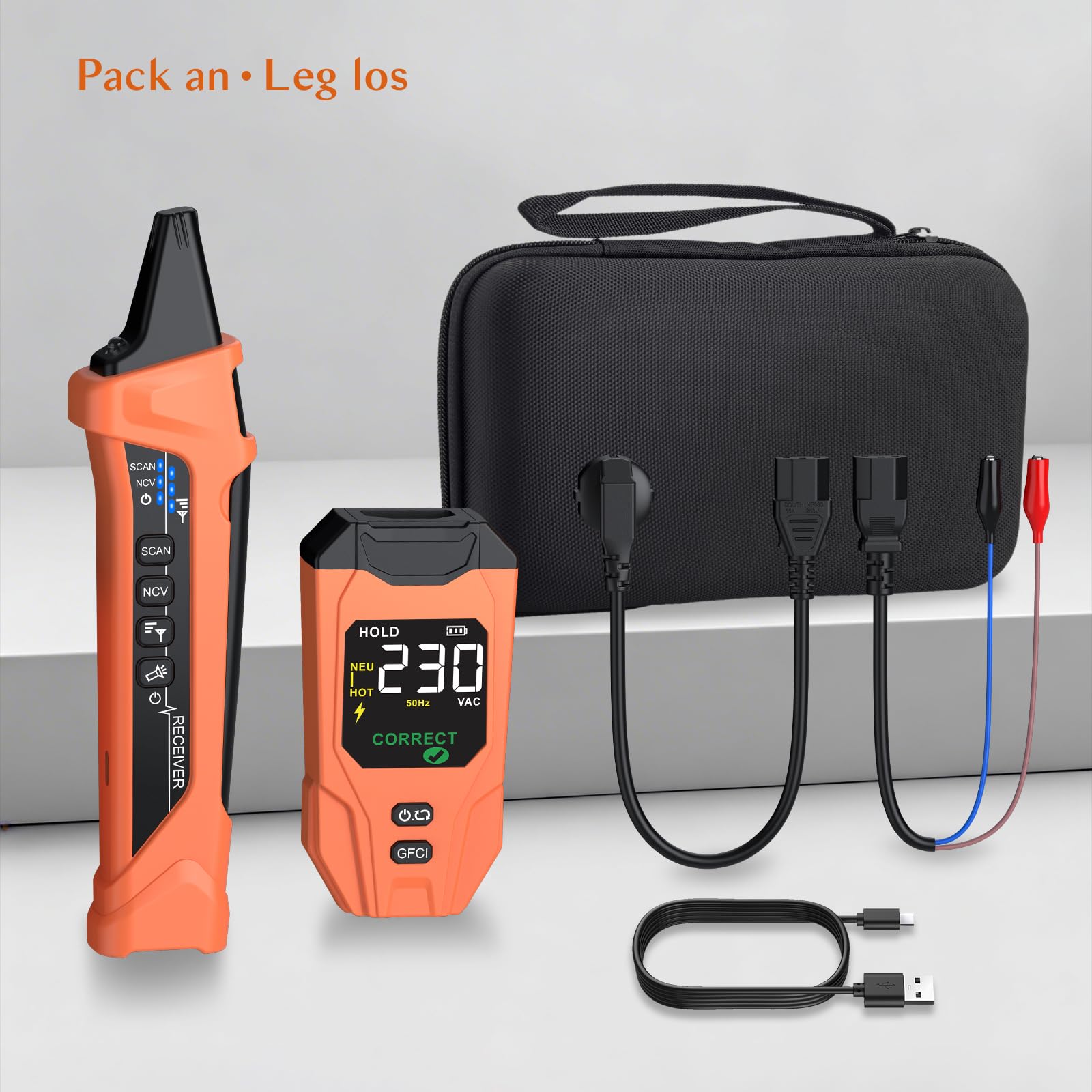 Localisateur de Disjoncteur avec Écran LCD, Testeur de Prise GFCI, Outil de Traçage de Circuits Électriques avec Détection NCV et Lampe Torch–Alimentation par Batterie Lithium(230V)