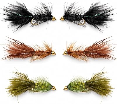 Woolly Bugger Fly Fishing Flies Assortment - Beadhead Streamer Wet Flies for Trout Bass Panfish - Hand-Tied Marabou Streamers for Rivers Lakes