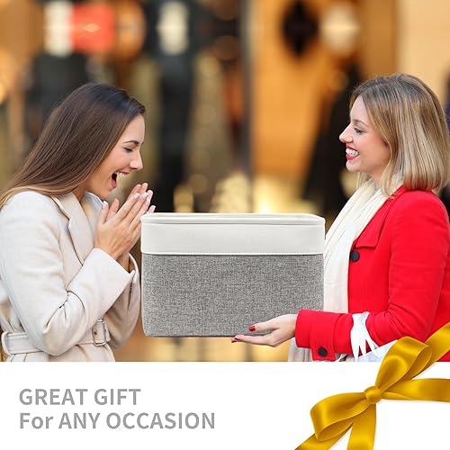 Miniatura 7 de Contenedores de Almacenamiento Grandes Cestas de Tela de Almacenamiento para Estantes Paquete de 3, Cestas Decorativas de Lino para Closet con Asas