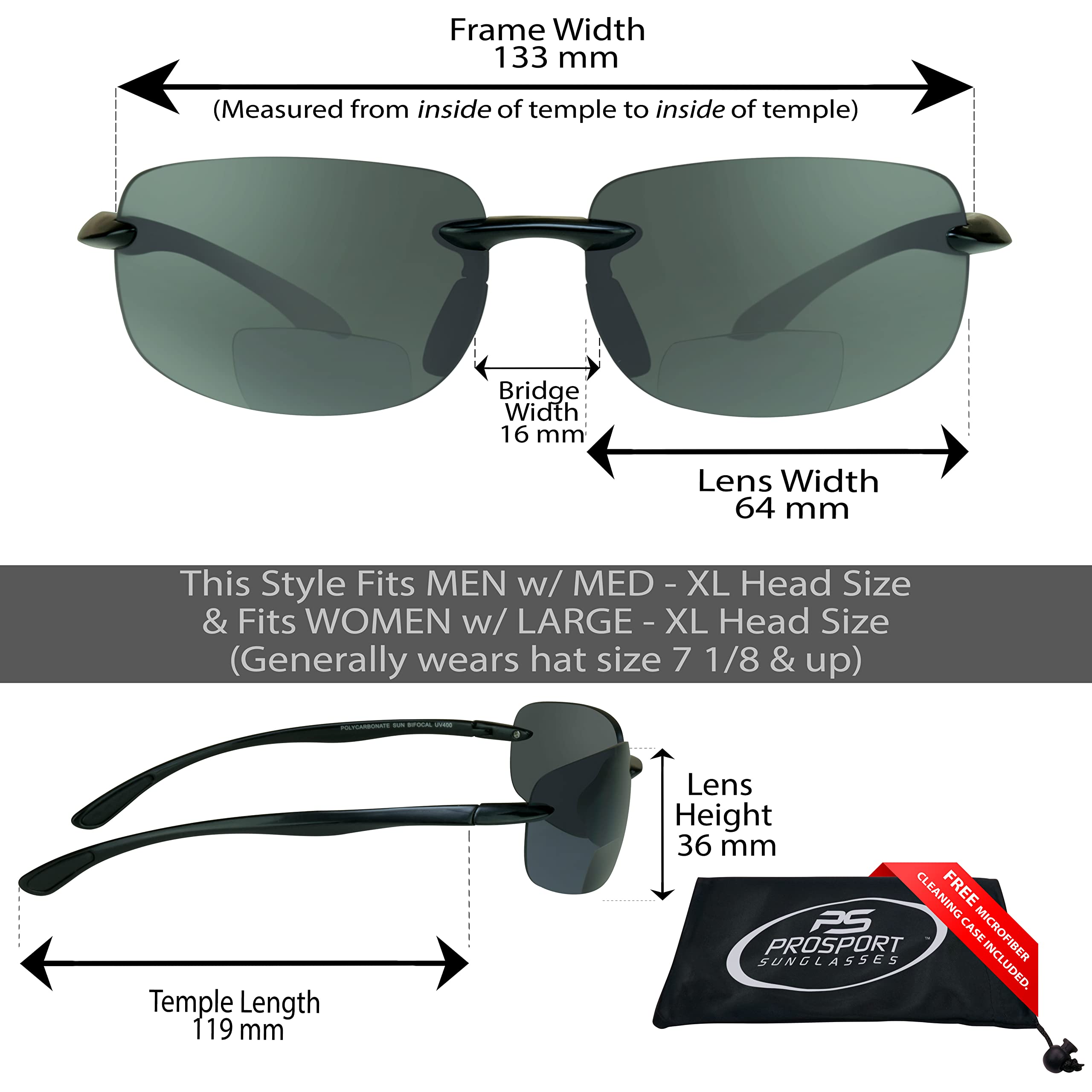 proSPORT BIFOCAL Sun Reader Wrap Around Sport +1.75 Smoke, HD & Yellow Black Frame Men Women