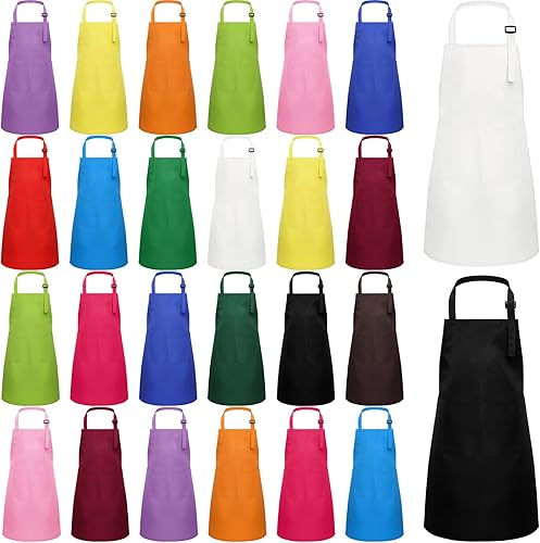 Foaincore Juego de 26 delantales para niños y niñas, delantales con bolsillos, delantales de cocina para cocinar, hornear, pintar, talla XL para
