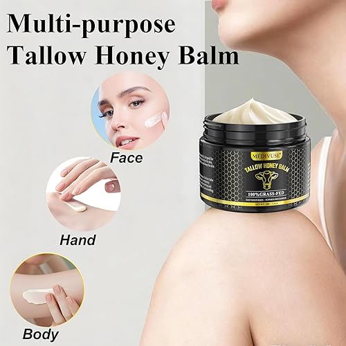 Vista 13 de Tallow and Honey Balm - 100% sarga de carne alimentada con pasto para piel con miel cruda orgánica, Sarga de res profundamente hidratante