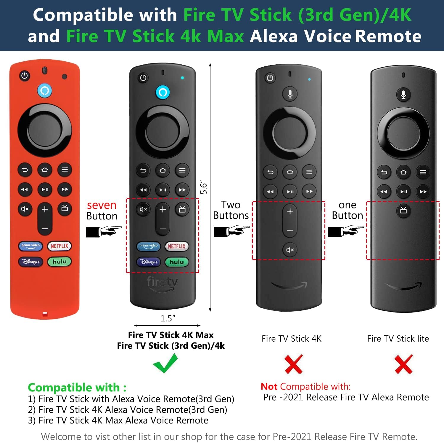PINOWU [2 Pack] Firestick Remote Cover Compatible with Fire TV Stick 4K Max Alexa Voice Remote (3rd Gen), Anti Slip Silicone Protective Case Cover with Lanyard (Red & Blue)