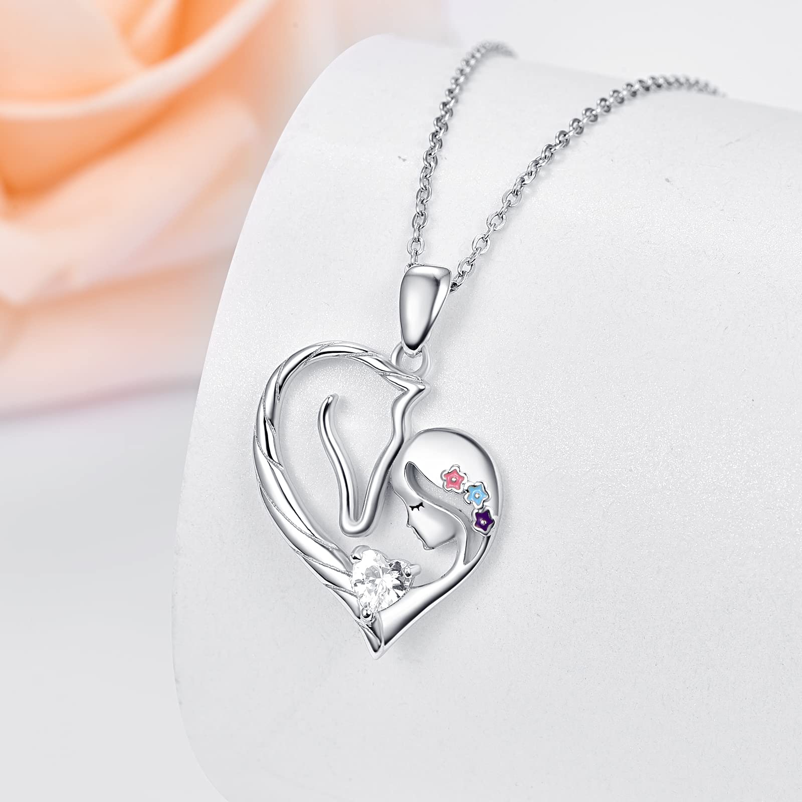 PRAYMOS Pferd Halskette Sterling Silber Herz Kette Anhänger Pony Pferdeanhänger Geschenk für Damen Frauen Mädchen Freund Pferdeliebhaber