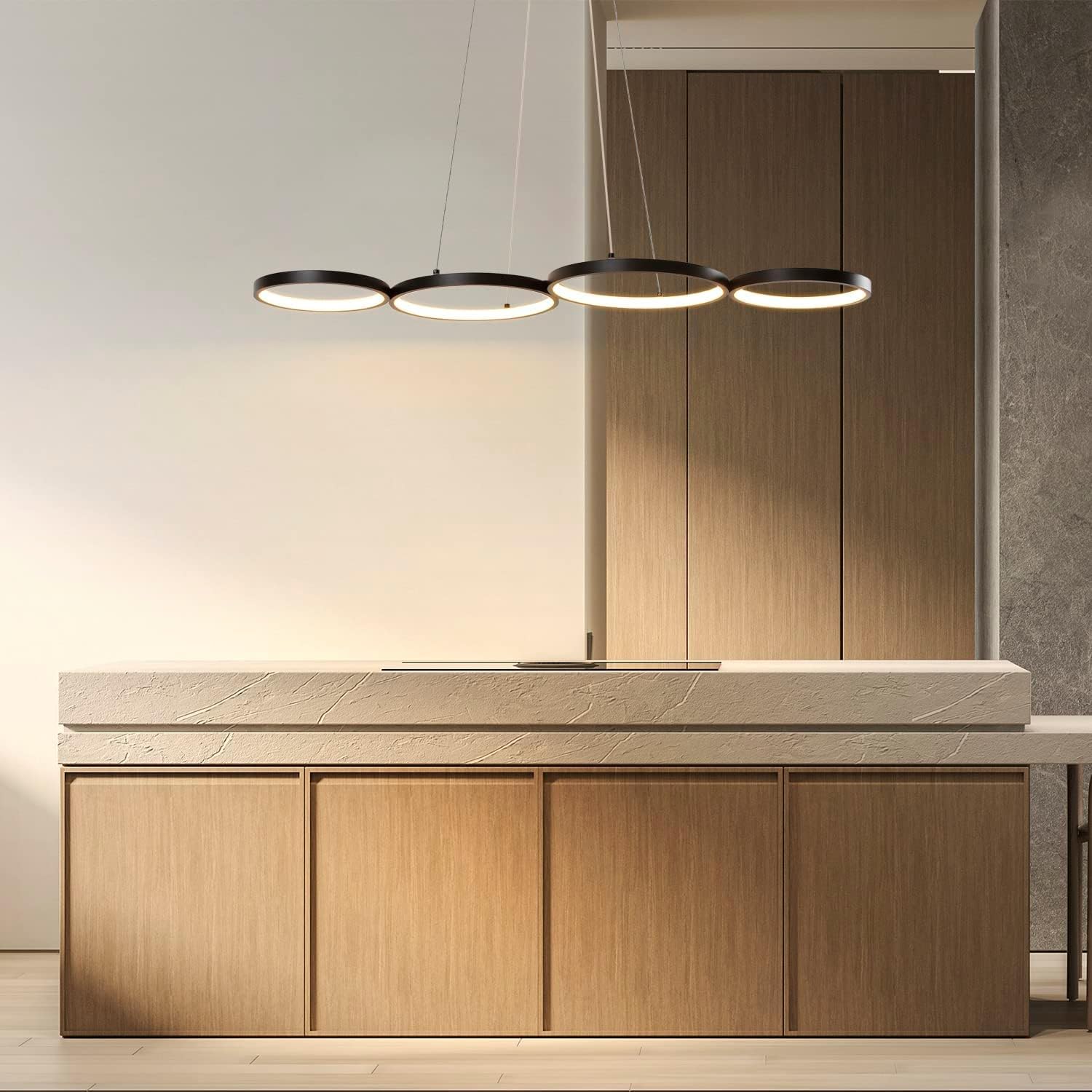 GBLY LED Pendelleuchte Esstisch Hängelampe 88CM Schwarz Hängend Lampe | Modern 4 Ring Hängeleuchte Design Esszimmerlampe 54W Dimmbar Esstischlampe Fernbedienung Pendellampe Wohnzimmer Schlafzimmer