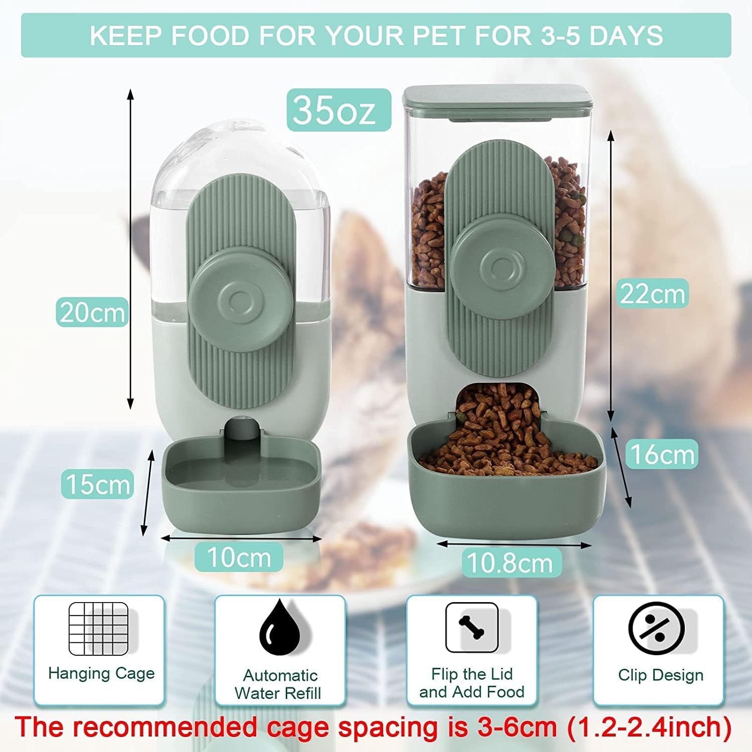 Automatischer Futterspender zum Aufhängen, Schwerkraft-Kaninchen-Futterspender und Wasserspender-Set, Käfig, Katzenfutter und Wasserspender, Futternapf für Hasen, Chinchilla, Igel, Frettchen