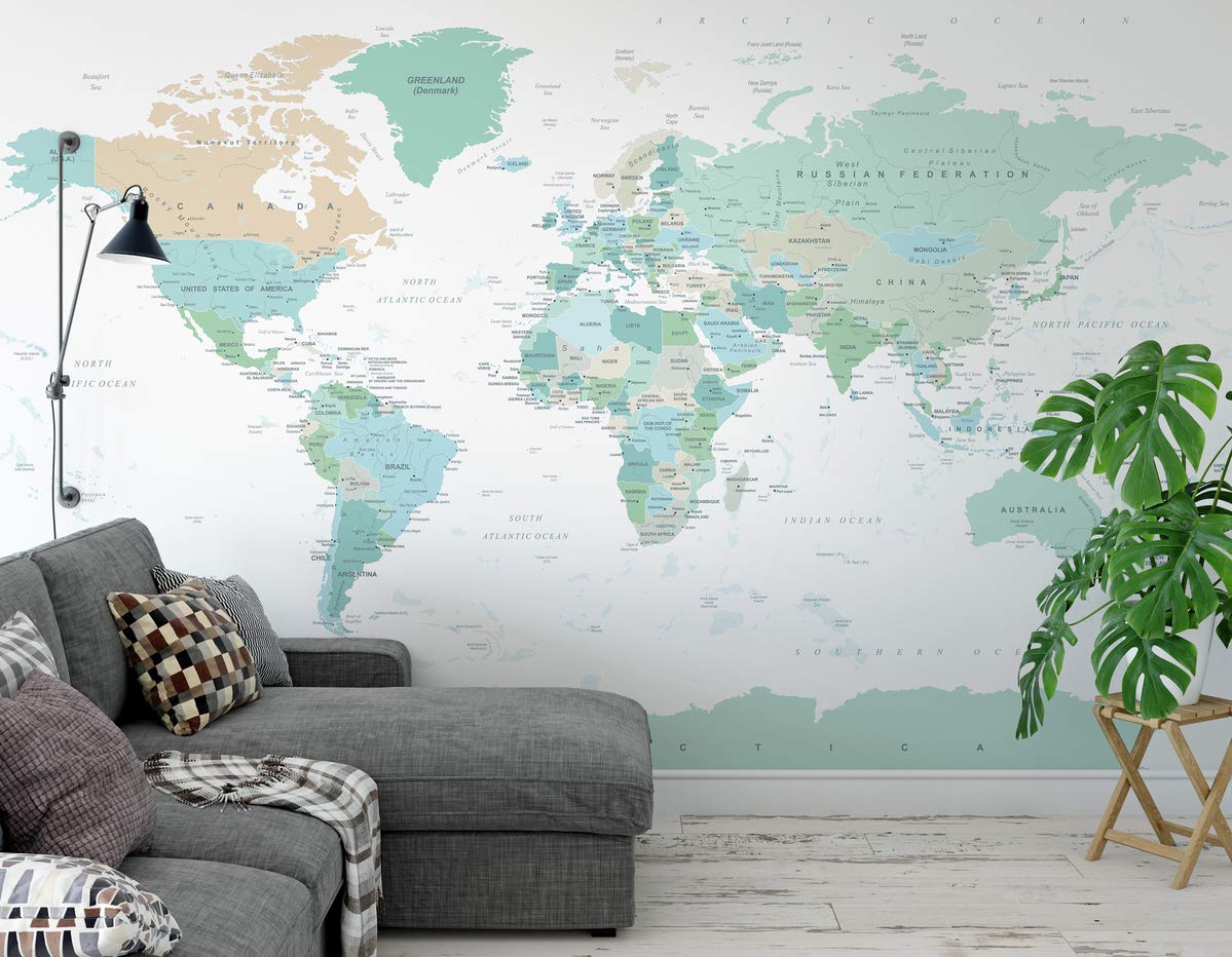 Murwall Map Wallpaper Political World Map Wall Mural Green Map