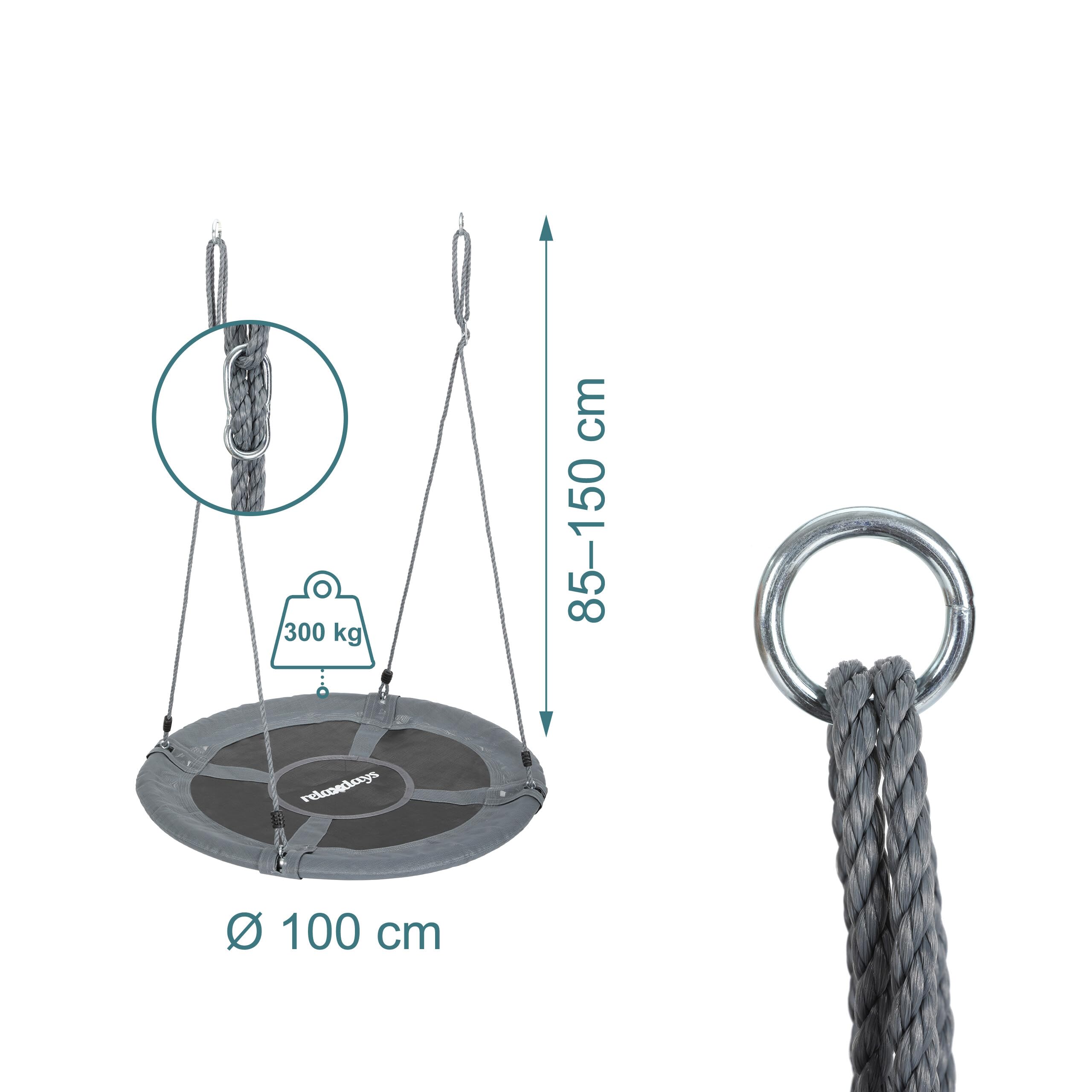 Relaxdays balançoire nid Ronde Suspendue XL 300 kg Ø 100 cm Gris