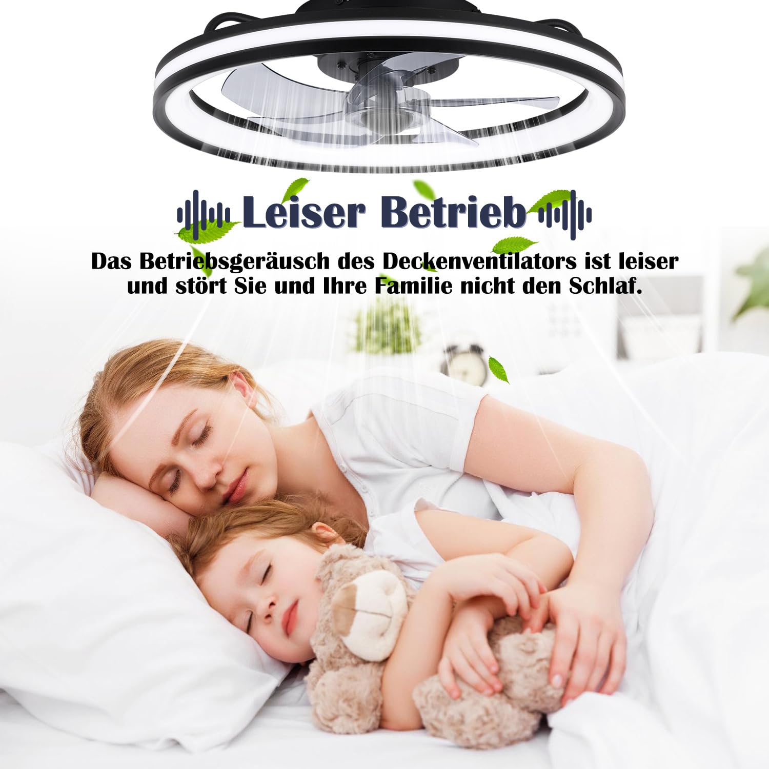 Daromigo 2 x Ventilatore da Soffitto con Luce Ø50 cm, Ventilatore LED Dimmerabile con Telecomando e App Bluetooth, 6 Velocità, Timer, Funzione Reversibile Estate/Inverno, per Camera, Nero