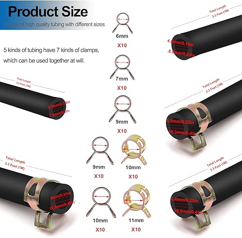 Miniatura 8 de Tnisesm Línea de manguera de combustible de 4 tamaños, 3/8 pulgadas, 5/16 pulgadas, 1/4 pulgadas, 3/16 pulgadas, manguera de tubo de combustible
