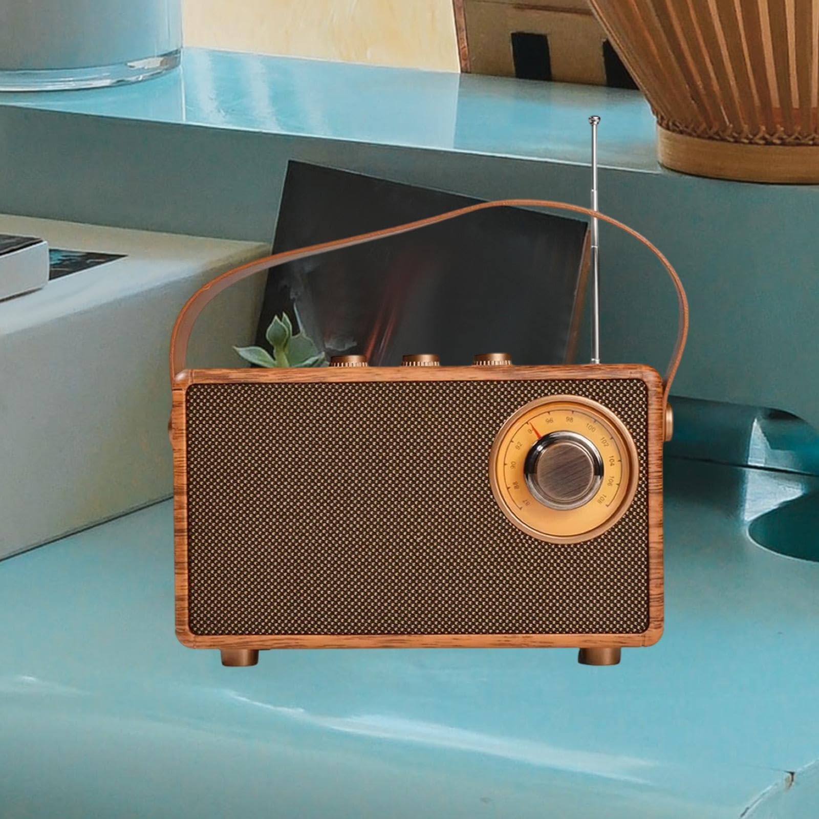 Enceinte Radio Portable avec poignée, Multifonction, Mini, alimentée par Batterie, décoration rétro pour Salle de Bain, Bureau, Chambre