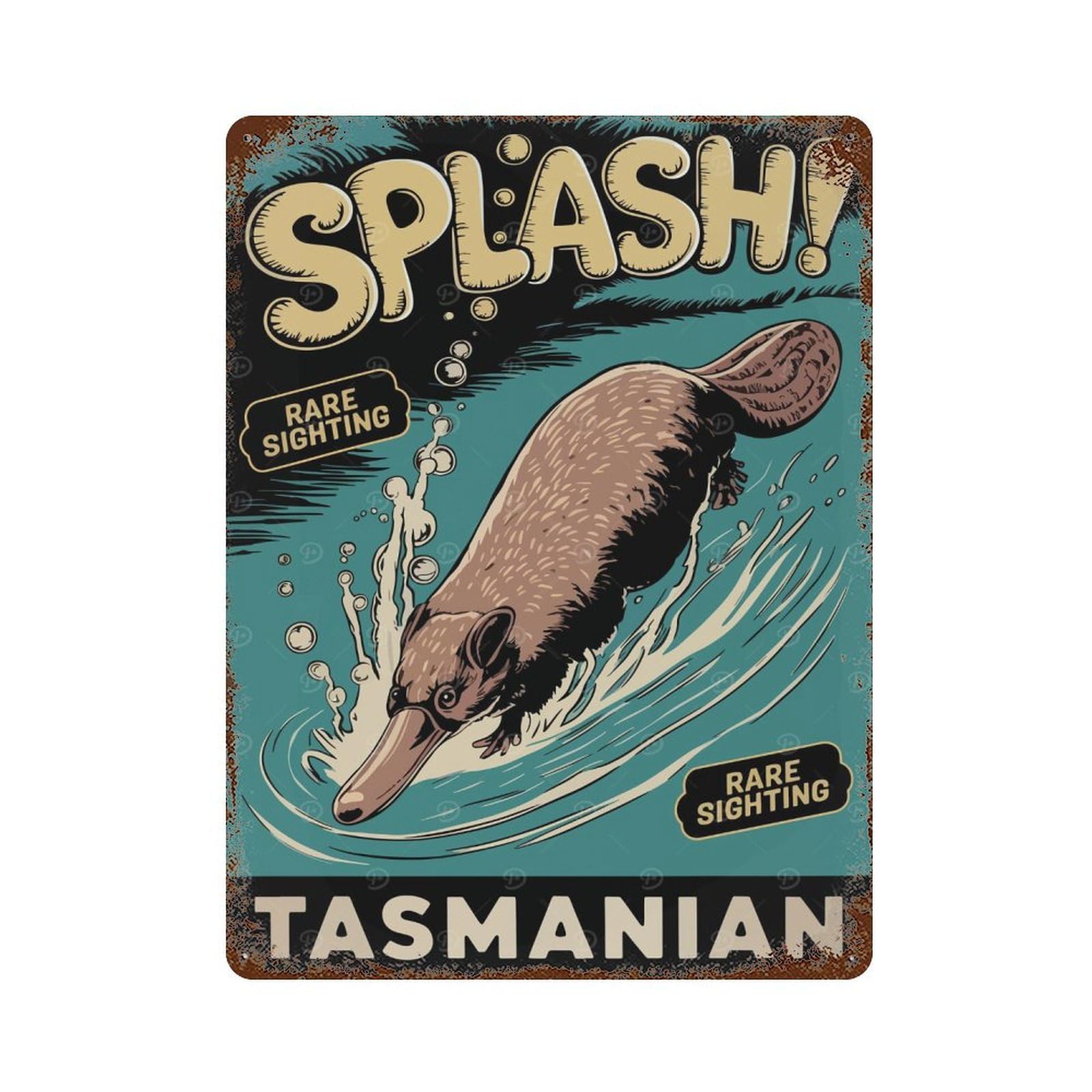 Retro Metal Sign with Tasmanian Platypus Splash Design 15.7"x11.8", for Bistro, Counter And Cafe Decor, Shabby Chic Decor