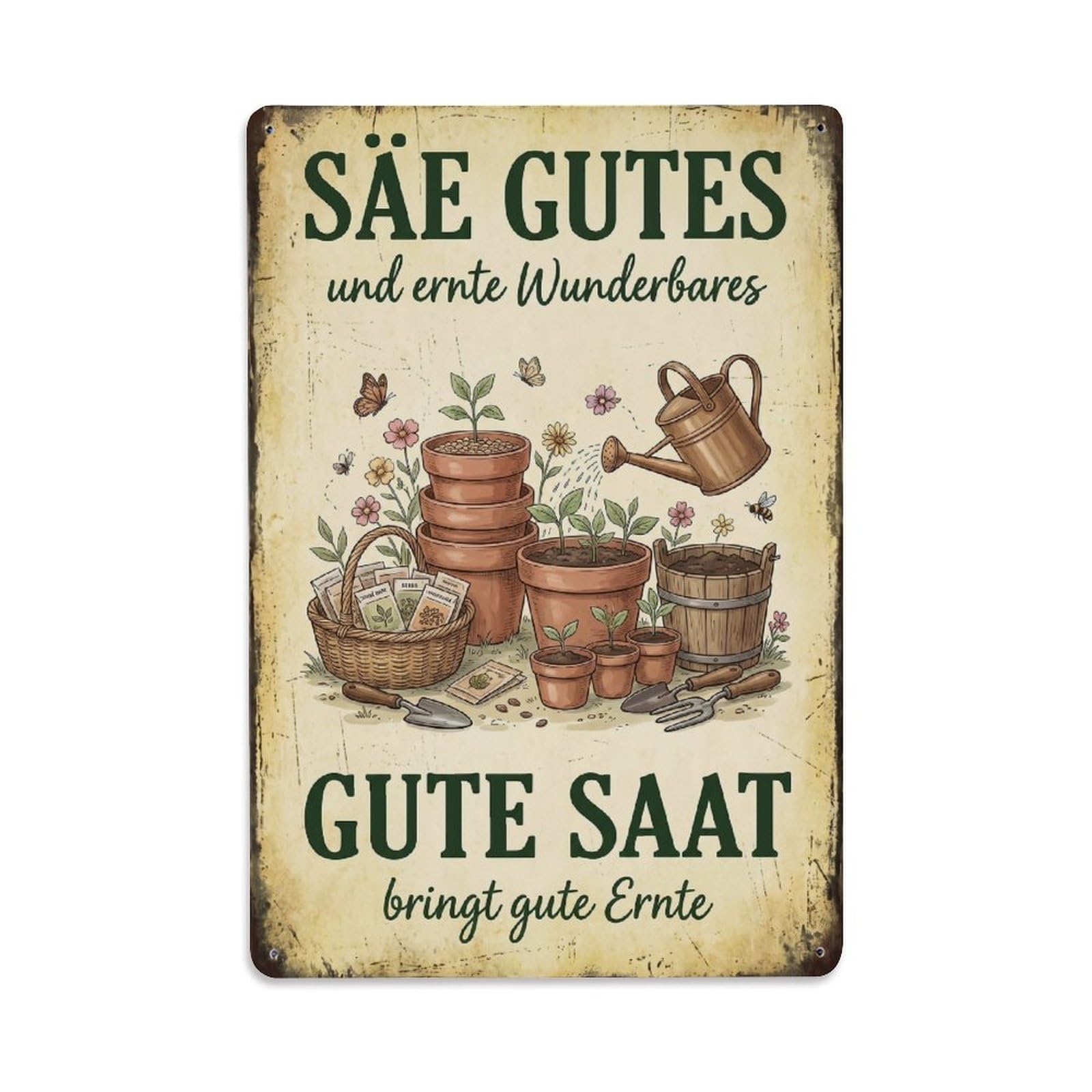Vintage Funny Garden Sow Good Rustic Gate Windowsill Metal Tin Sign Plaque Wall Decor for Cafe, Club Bar, Office, Garden Metal Poster 8x12Inch