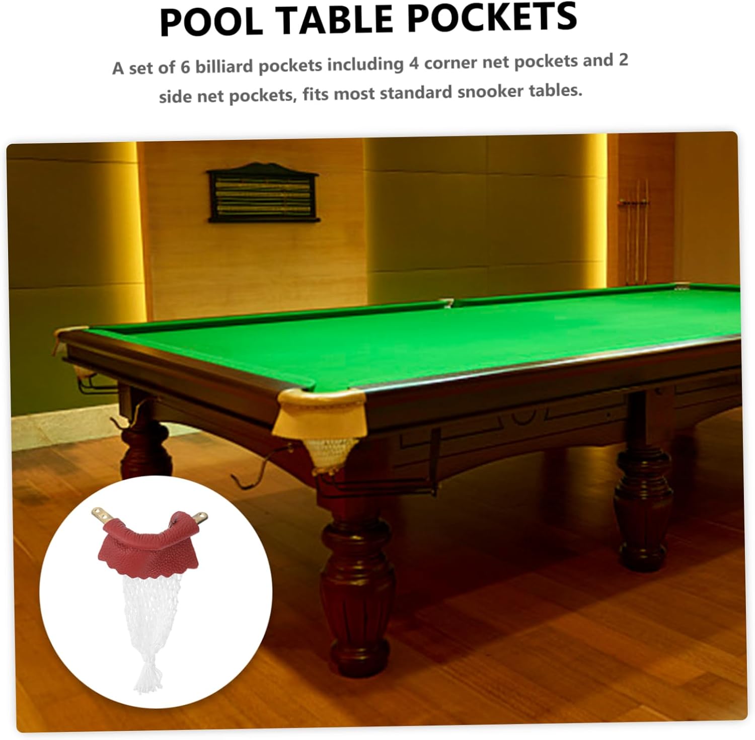 Billiards Accessories 6 Pc Pool Table Pockets Replacement Nets Leather Covered