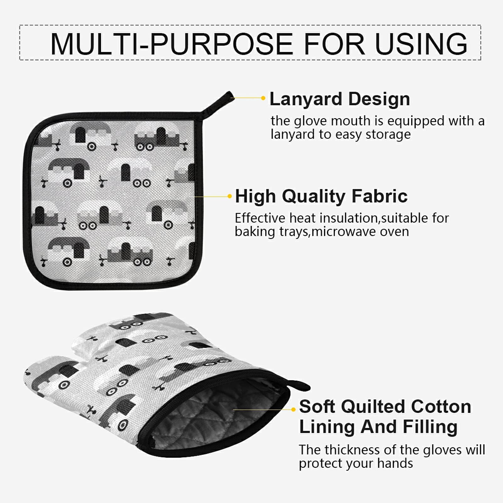 Happy Camping Set Guanti Da Forno E Presina – Resistente Al Calore, Antiscivolo – Per Cucina, Barbecue E Campeggio