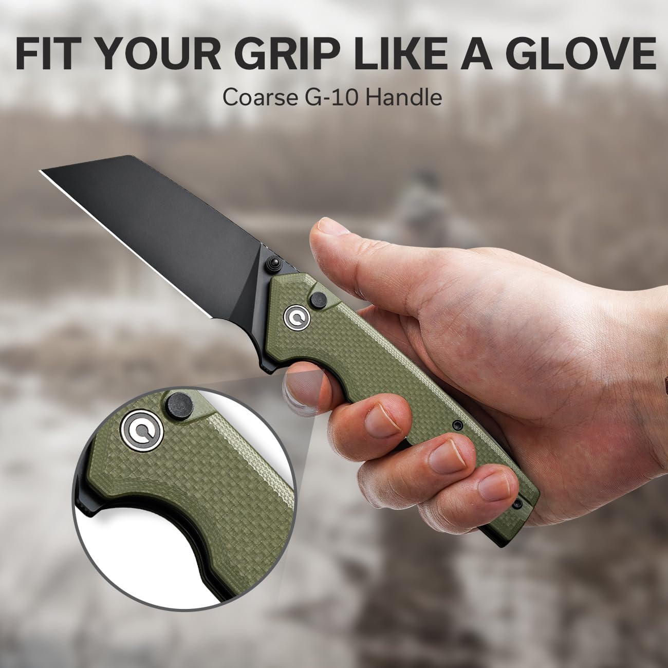 CIVIVI Amirite Pocket Knife, Folding Knife with 3.48" Nitro-V Modified Wharncliffe Blade G-10 Handle, Button Lock Knife For Men Gift C23028-3