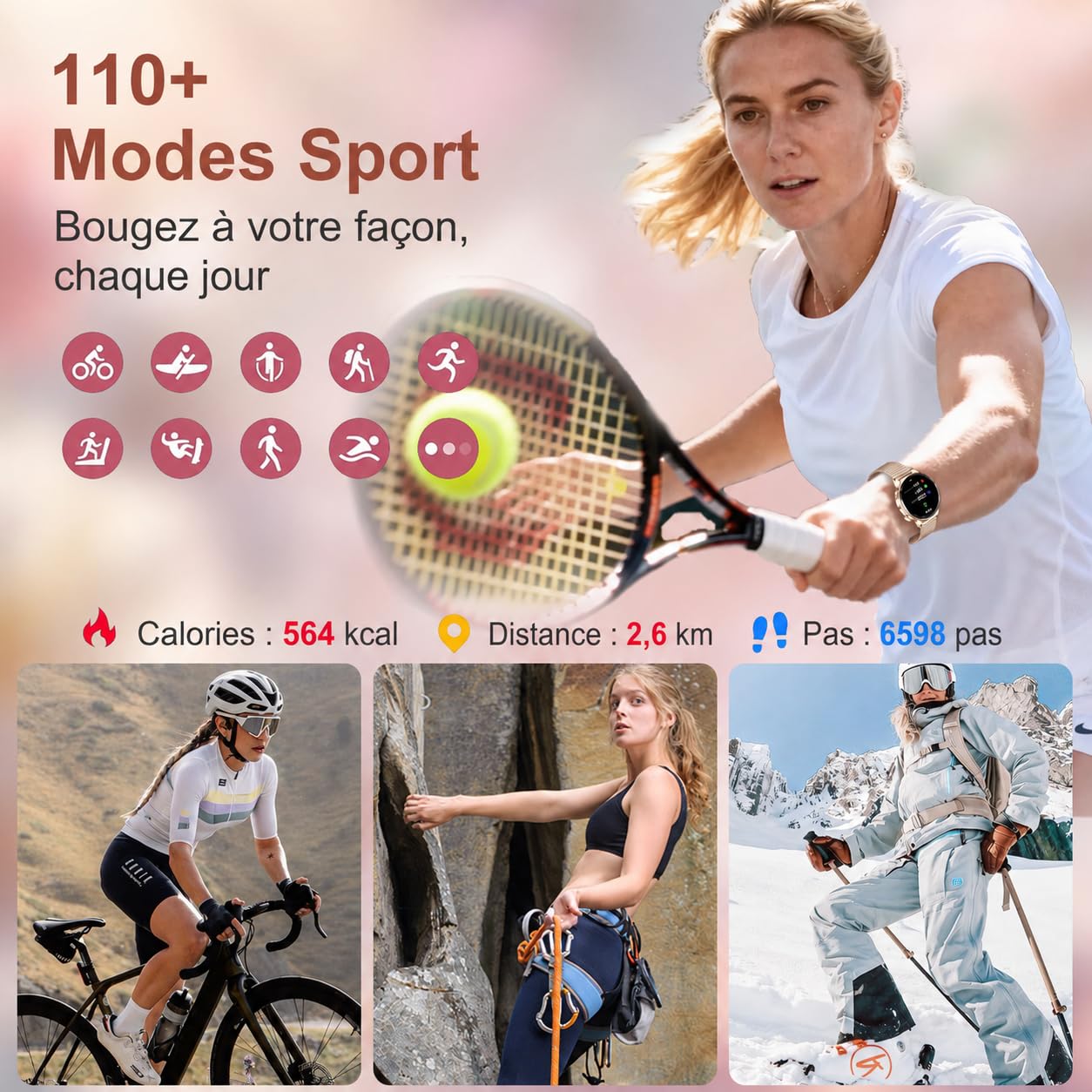 Efolen Montre Connectée Femme avec Appel Bluetooth, 1.27" HD Rond