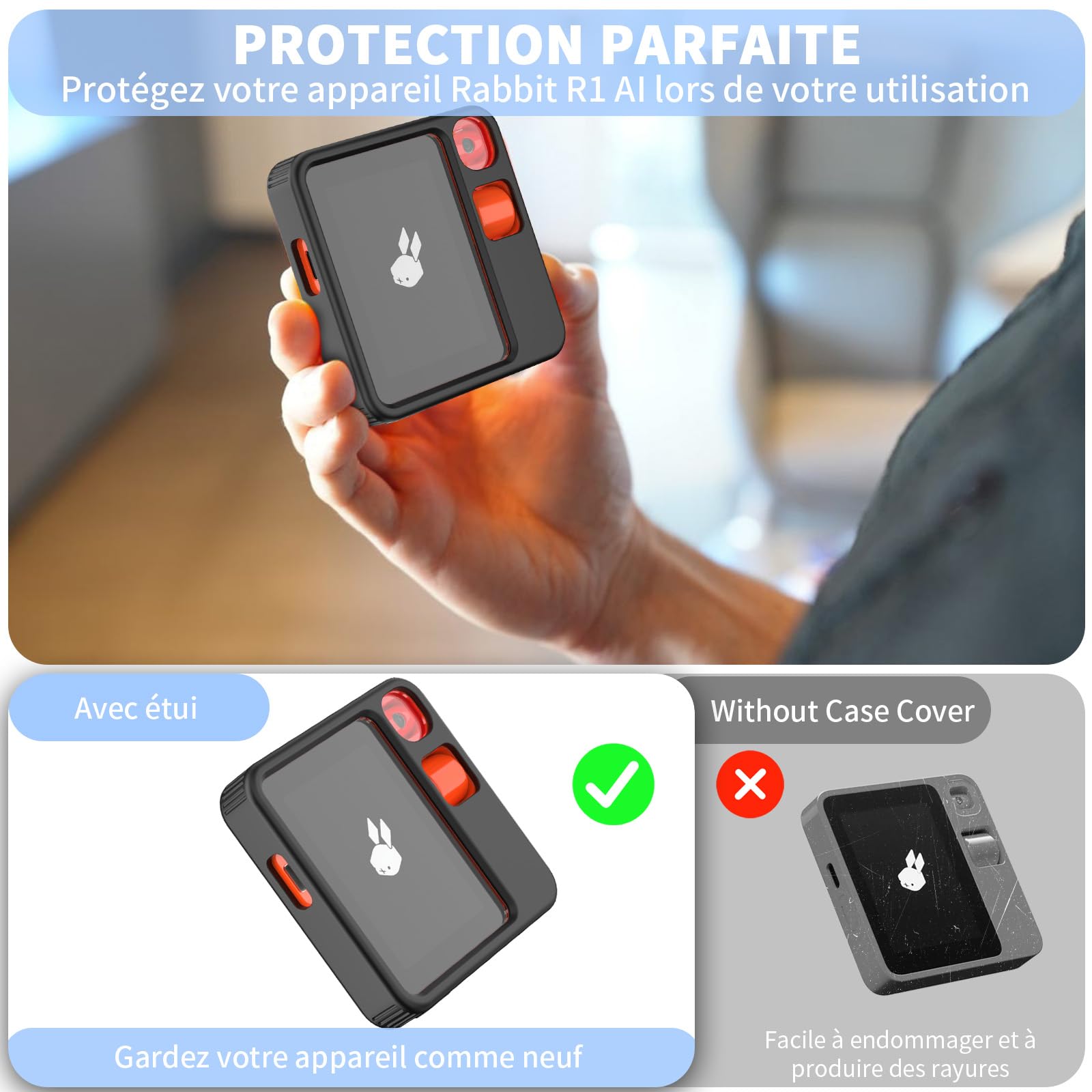 Étui En Silicone Pour Rabbit R1 AI – Coque De Protection Anti-choc, Anti-poussière, Avec Lanière De Transport, Noir
